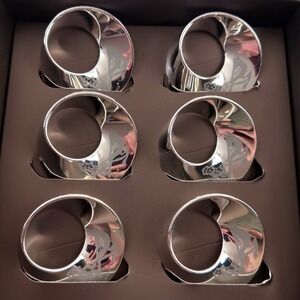 Risis Silver Tone Etched Floral Bird Napkin Rings Set of 6 with Box